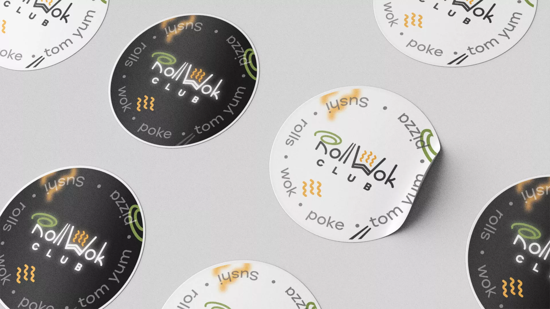 Разработка наклеек для суши-бара «Roll Wok Club» в Борзе
